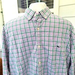 Vineyard Vines Men's Button-Down Shirt – Size XL – Green & Purple Plaid